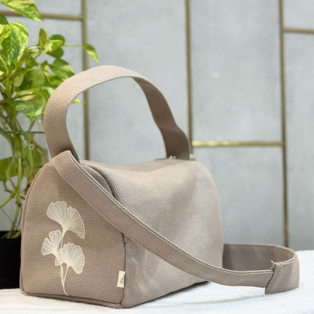 Dual-Handled Embroidered Sling Bag